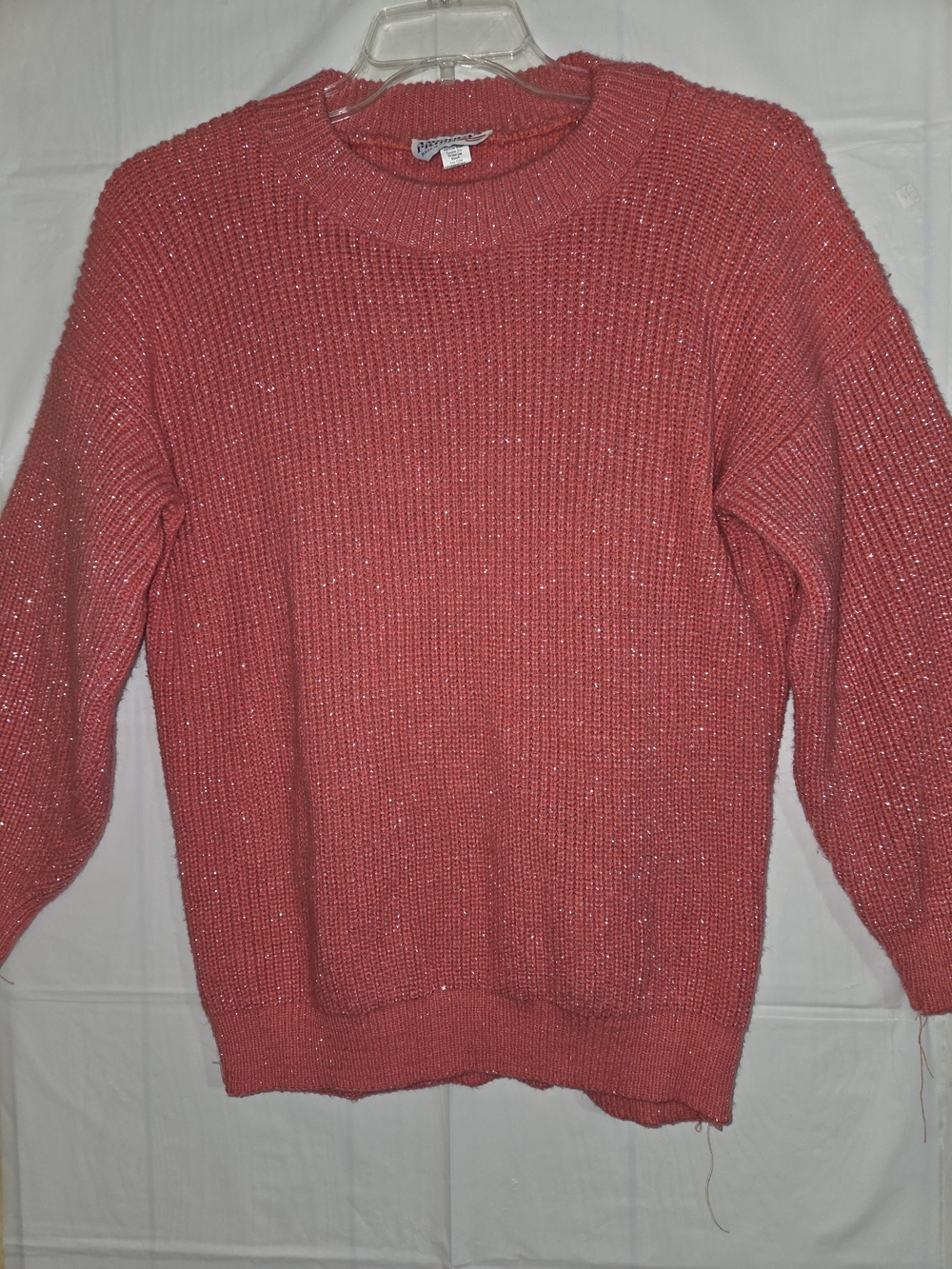 Papermoon Coral Sparkle Ribbed Crewneck Sweater